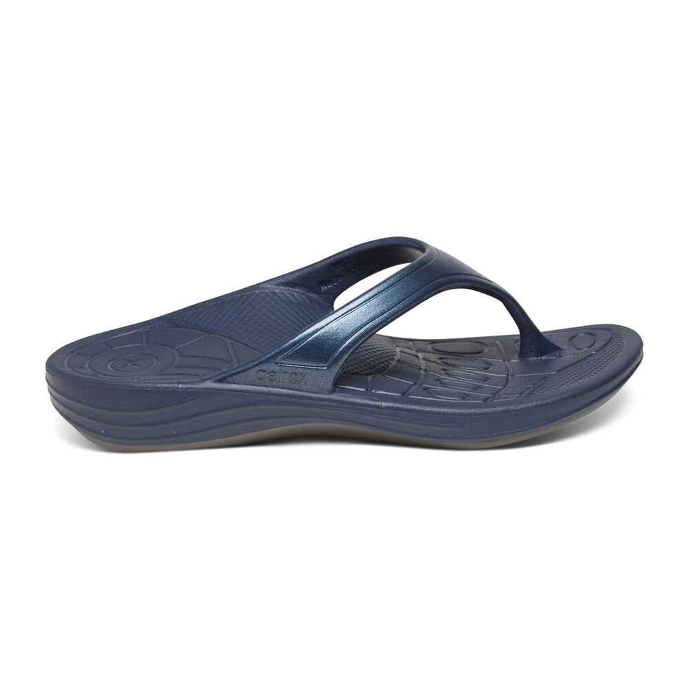 Aetrex Women's Fiji Orthotic Flip Flops - Navy | USA HM48UG9